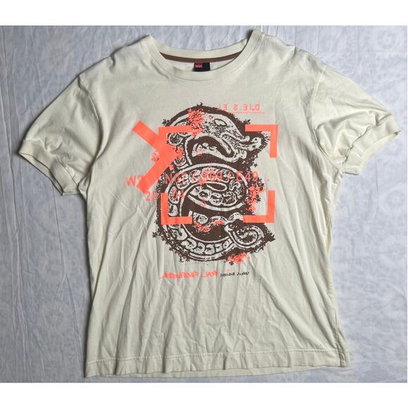 Diesel Big Logo Dragon Cream T-shirt Size XL 100% Cotton Avant Garde Japanese - Picture 1 of 6